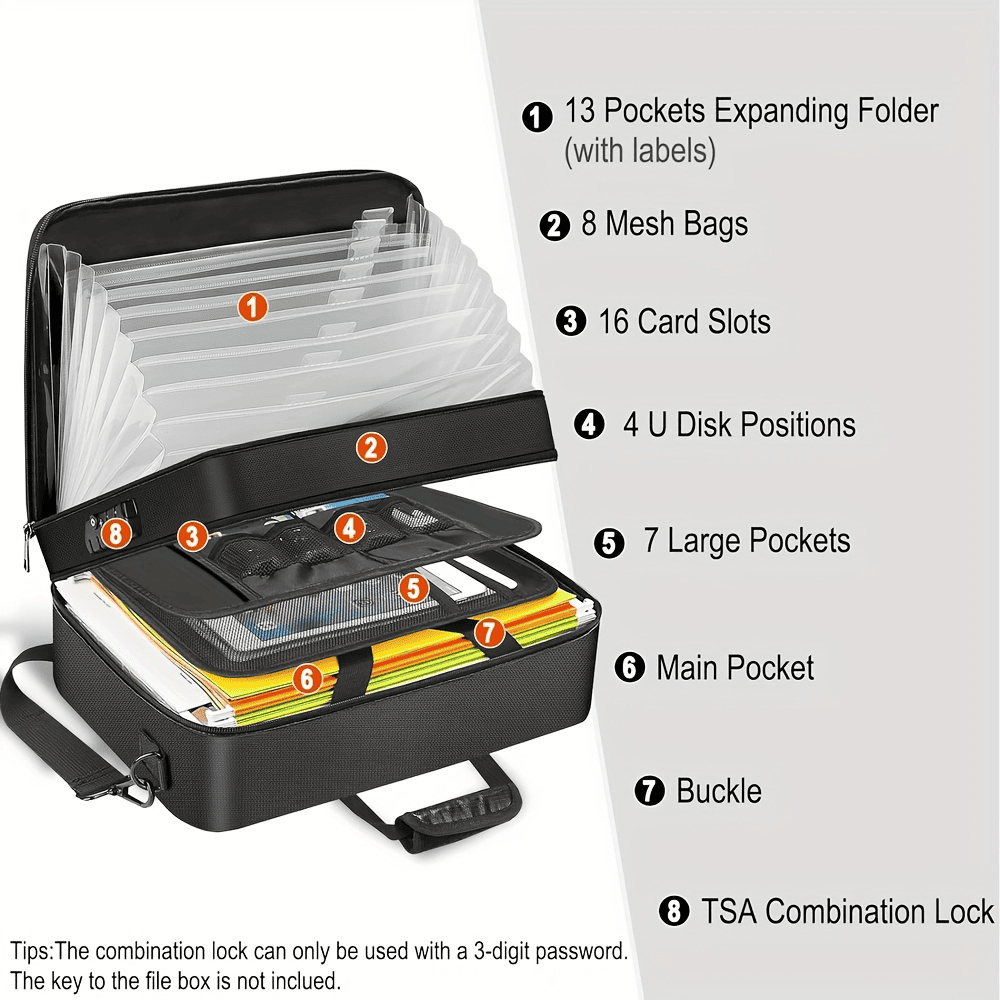 Portable Multi-Layer 13 Pocket Accordion File Folder Bag ENGPOW