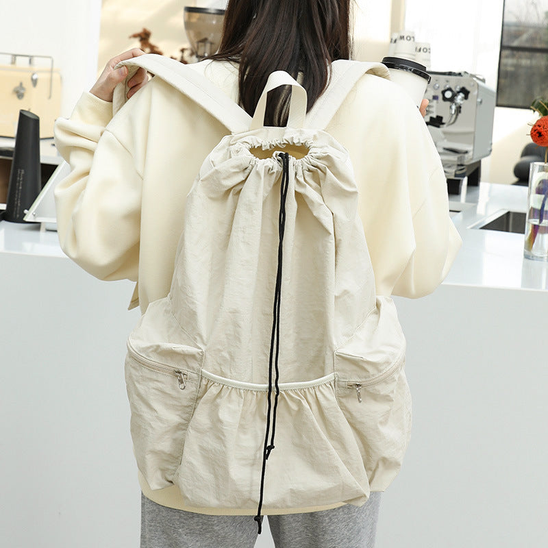 Coophill Casual literary canvas backpack ins fashion drawstring pleated school bag JOOFIRE
