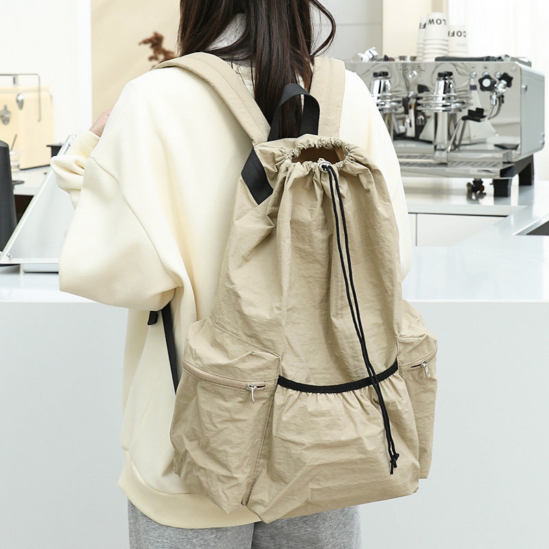 Coophill Casual literary canvas backpack ins fashion drawstring pleated school bag JOOFIRE