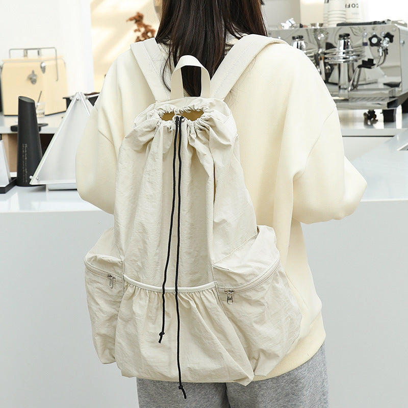 Coophill Casual literary canvas backpack ins fashion drawstring pleated school bag JOOFIRE