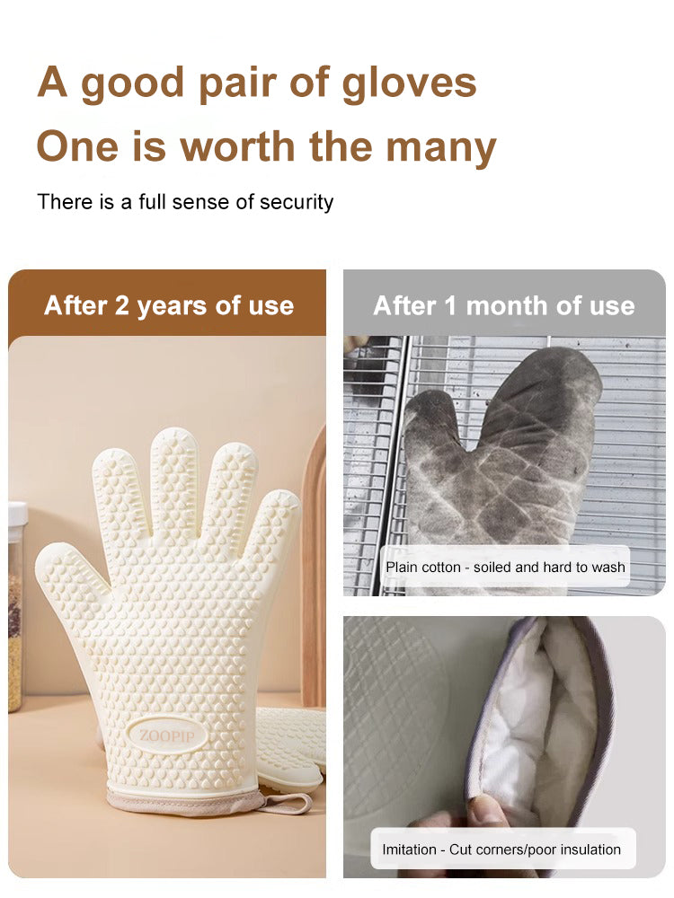 ZOOPIP Silicone oven gloves microwave oven insulation gloves high temperature resistant baking anti-scalding thickened baking gloves JOOFIRE