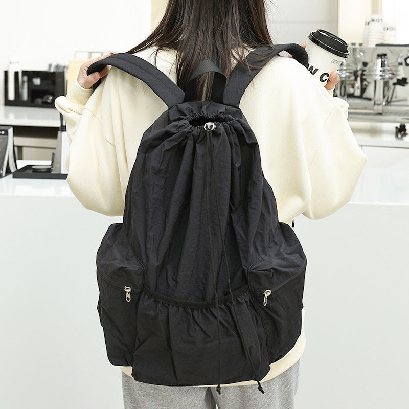 Coophill Casual literary canvas backpack ins fashion drawstring pleated school bag JOOFIRE