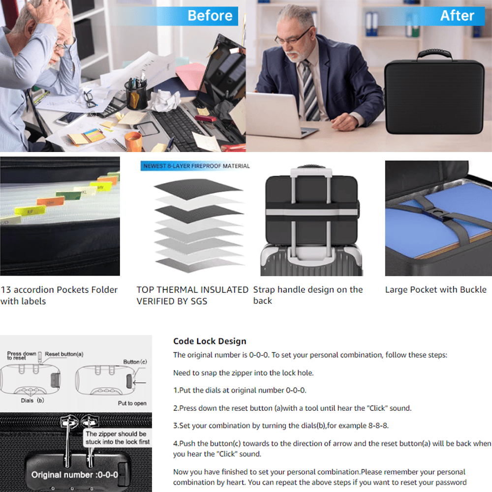 File Organizer Bag with 13 Pocket Accordion File Folder ENGPOW