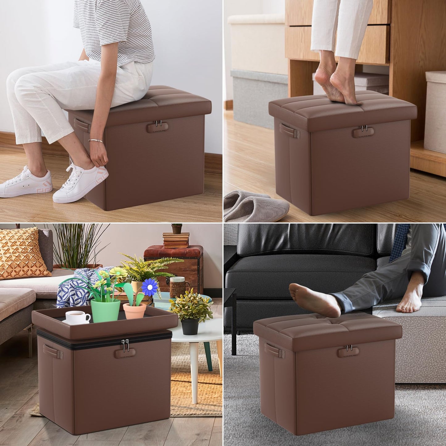 Storage stool with lock Fireproof folding ottoman Storage box with storage for important documents Waterproof 43.18 cm Short ottoman with handle JOOFIRE