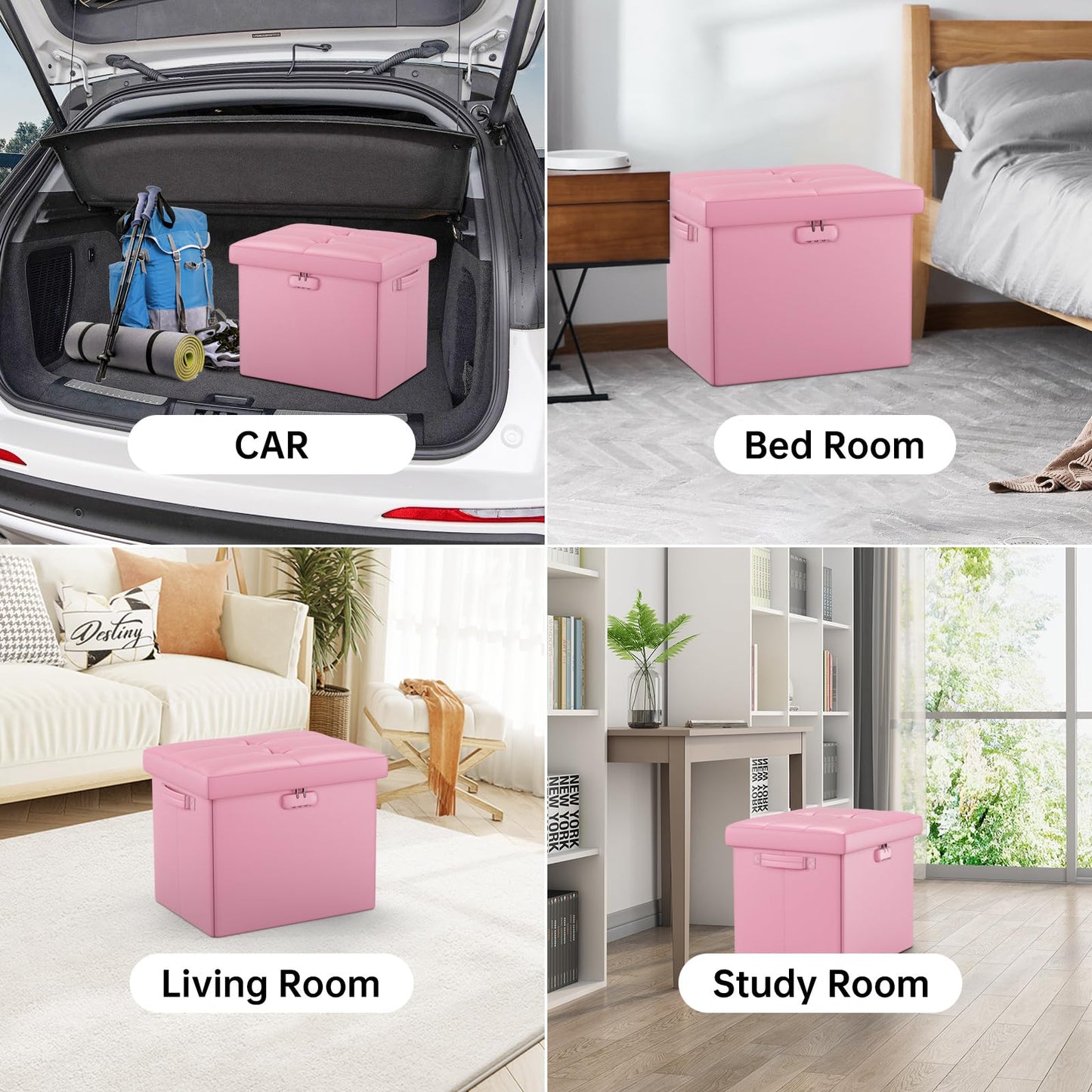 Storage stool with lock Fireproof folding ottoman Storage box with storage for important documents Waterproof 43.18 cm Short ottoman with handle JOOFIRE
