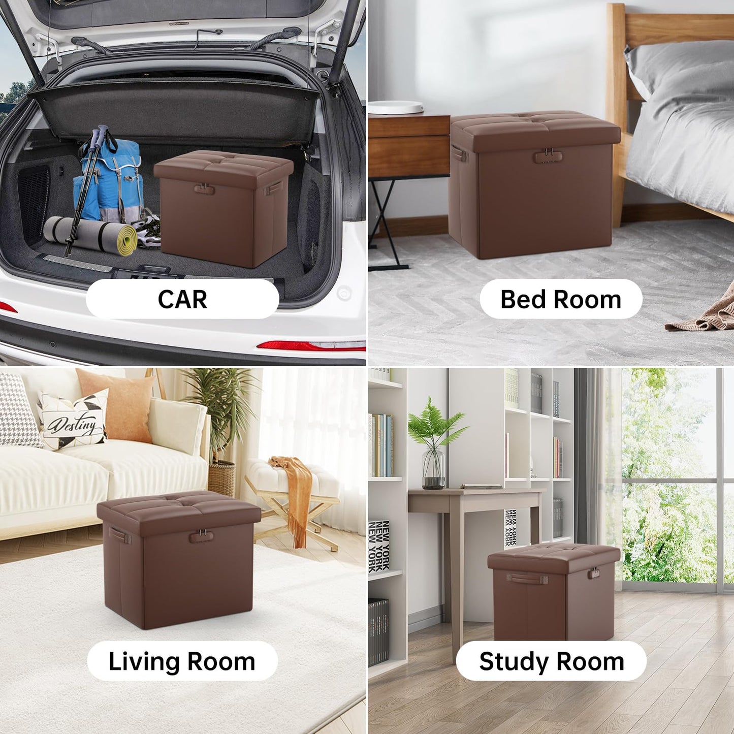 Storage stool with lock Fireproof folding ottoman Storage box with storage for important documents Waterproof 43.18 cm Short ottoman with handle JOOFIRE