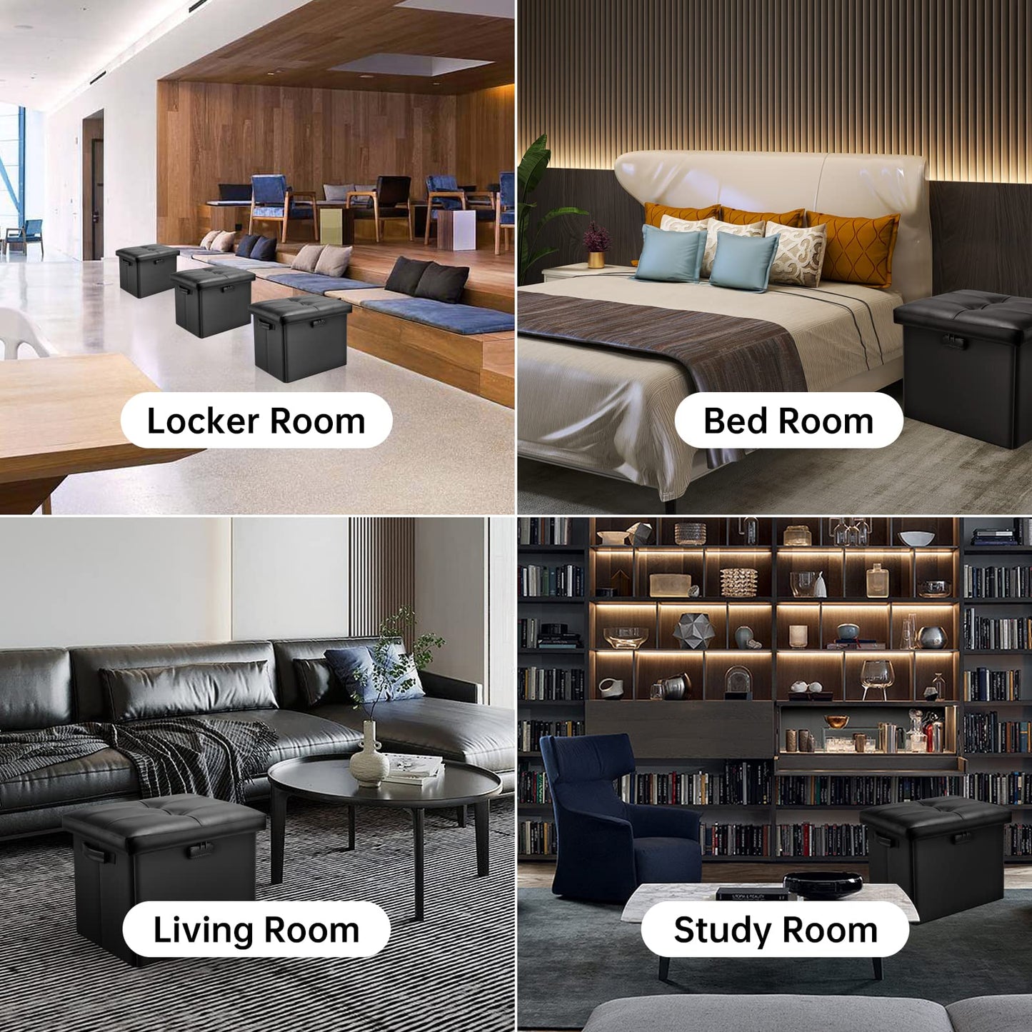 Storage stool with lock Fireproof folding ottoman Storage box with storage for important documents Waterproof 43.18 cm Short ottoman with handle JOOFIRE