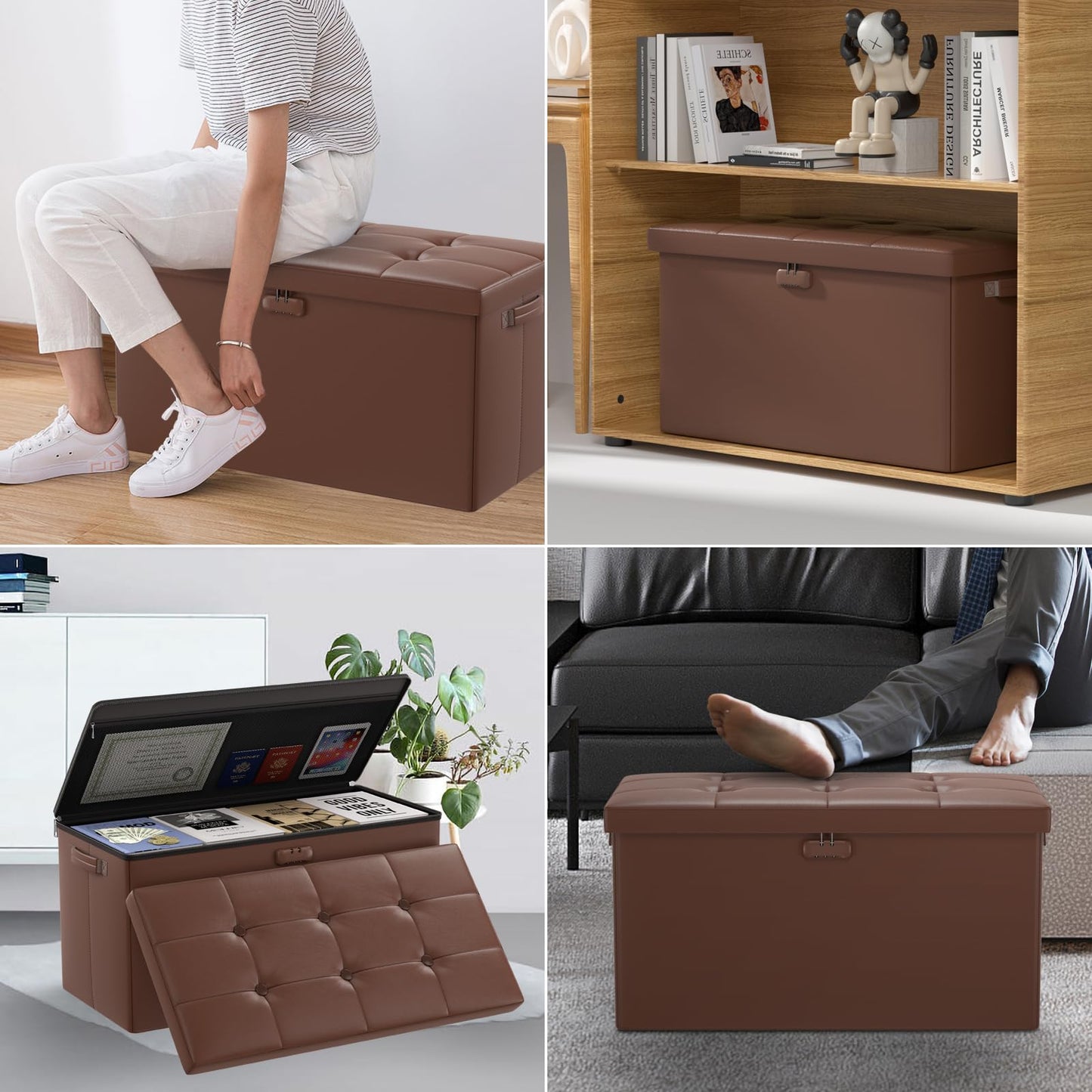 Storage stool with lock Fireproof folding ottoman Storage box with storage for important documents Waterproof 43.18 cm Short ottoman with handle JOOFIRE