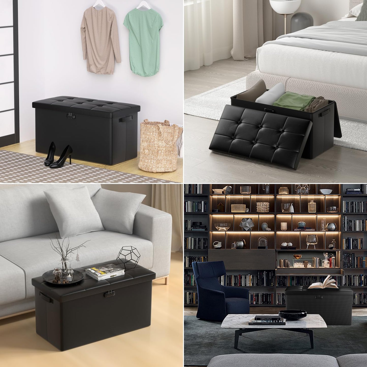 Storage stool with lock Fireproof folding ottoman Storage box with storage for important documents Waterproof 43.18 cm Short ottoman with handle JOOFIRE