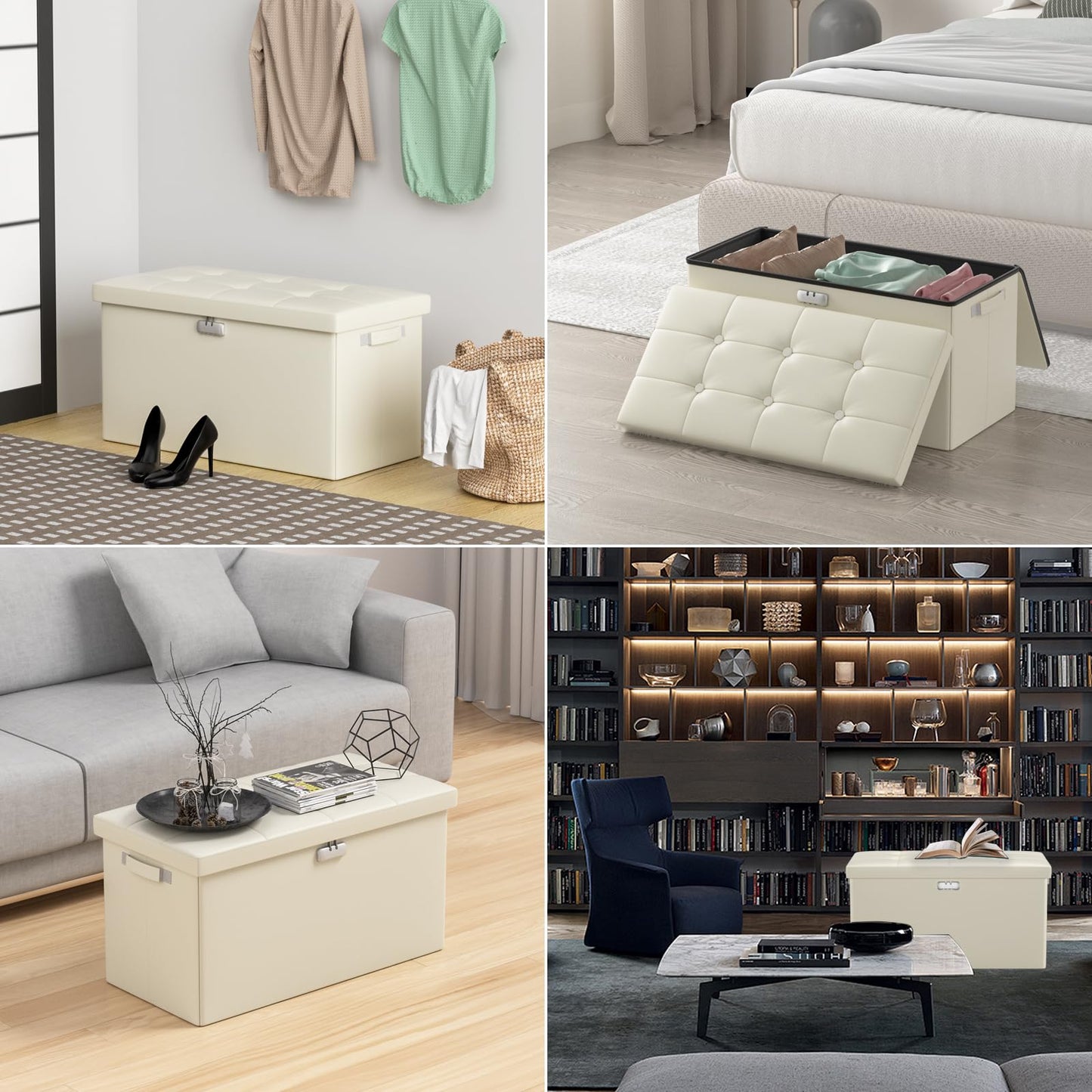 Storage stool with lock Fireproof folding ottoman Storage box with storage for important documents Waterproof 43.18 cm Short ottoman with handle JOOFIRE