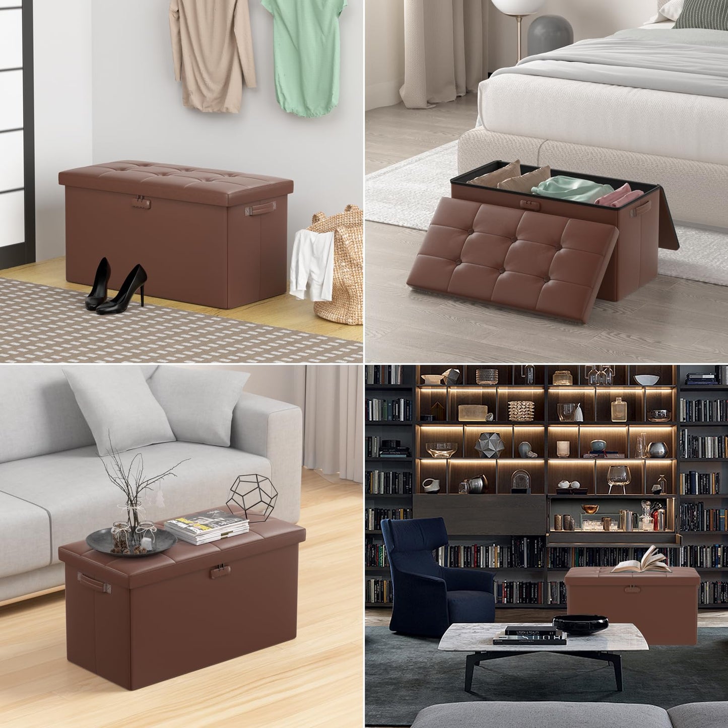 Storage stool with lock Fireproof folding ottoman Storage box with storage for important documents Waterproof 43.18 cm Short ottoman with handle JOOFIRE