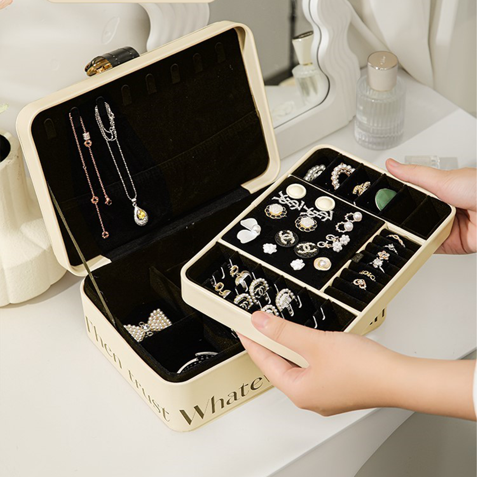 ZOOPIP Large-capacity necklace box, five-layer leather storage box, jewelry storage box, multi-layer jewelry storage box JOOFIRE