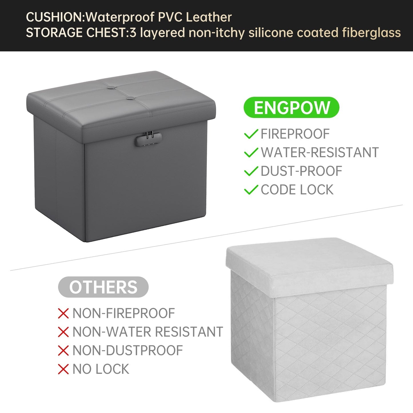 M Size Fireproof Storage Ottoman ENGPOW