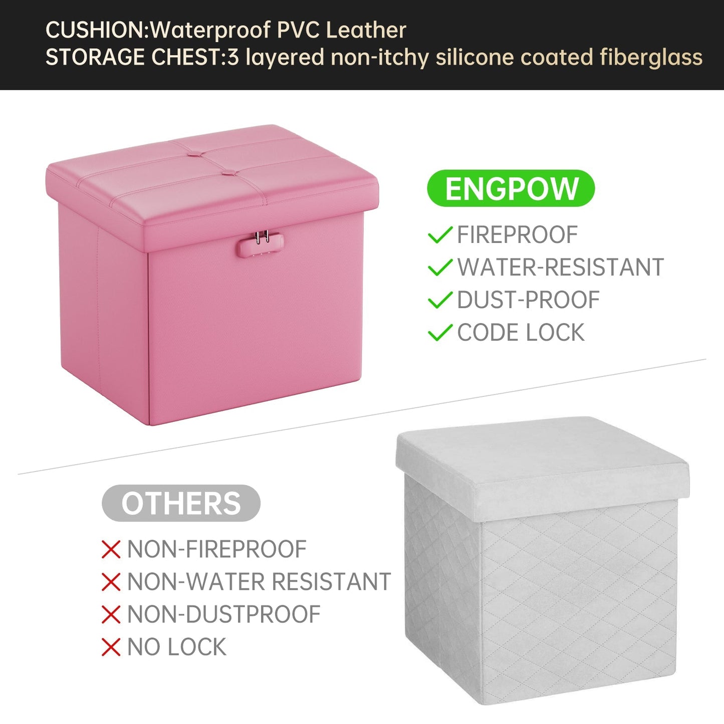 M Size Fireproof Storage Ottoman ENGPOW