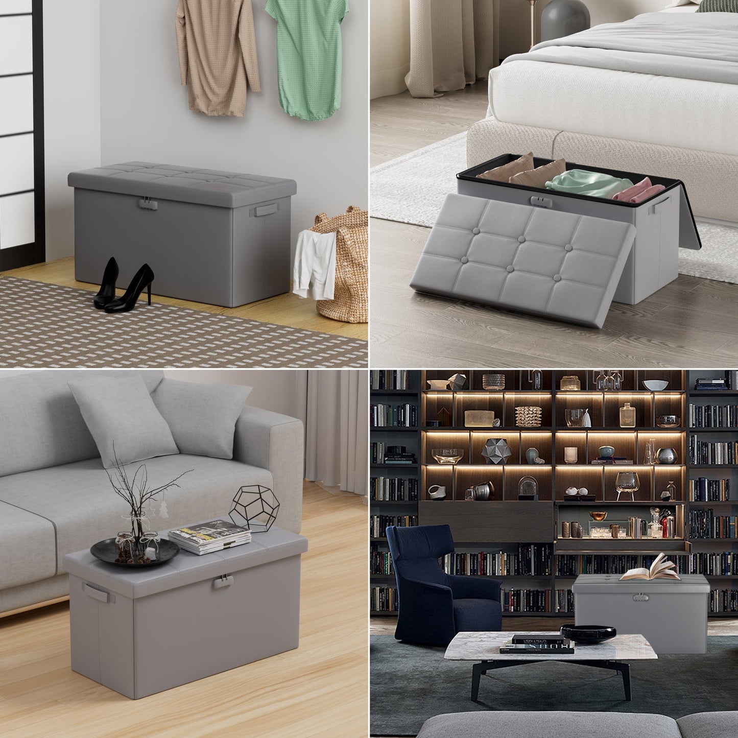 Pink Fireproof Storage Ottoman Bench Folding Bench with Lock ENGPOW