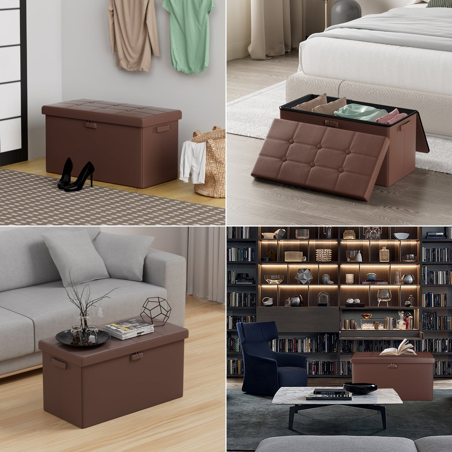 Pink Fireproof Storage Ottoman Bench Folding Bench with Lock ENGPOW