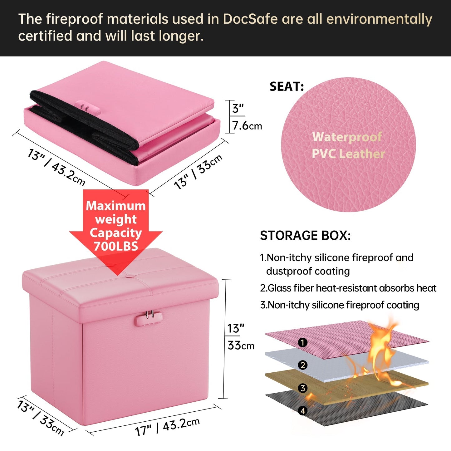 M Size Fireproof Storage Ottoman ENGPOW