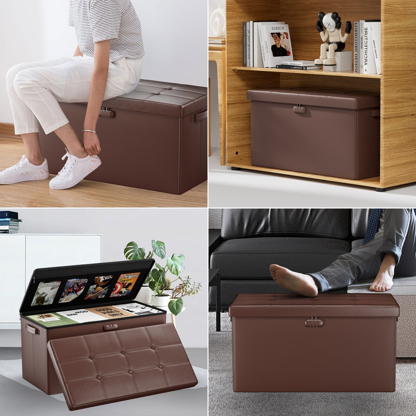 Pink Fireproof Storage Ottoman Bench Folding Bench with Lock ENGPOW