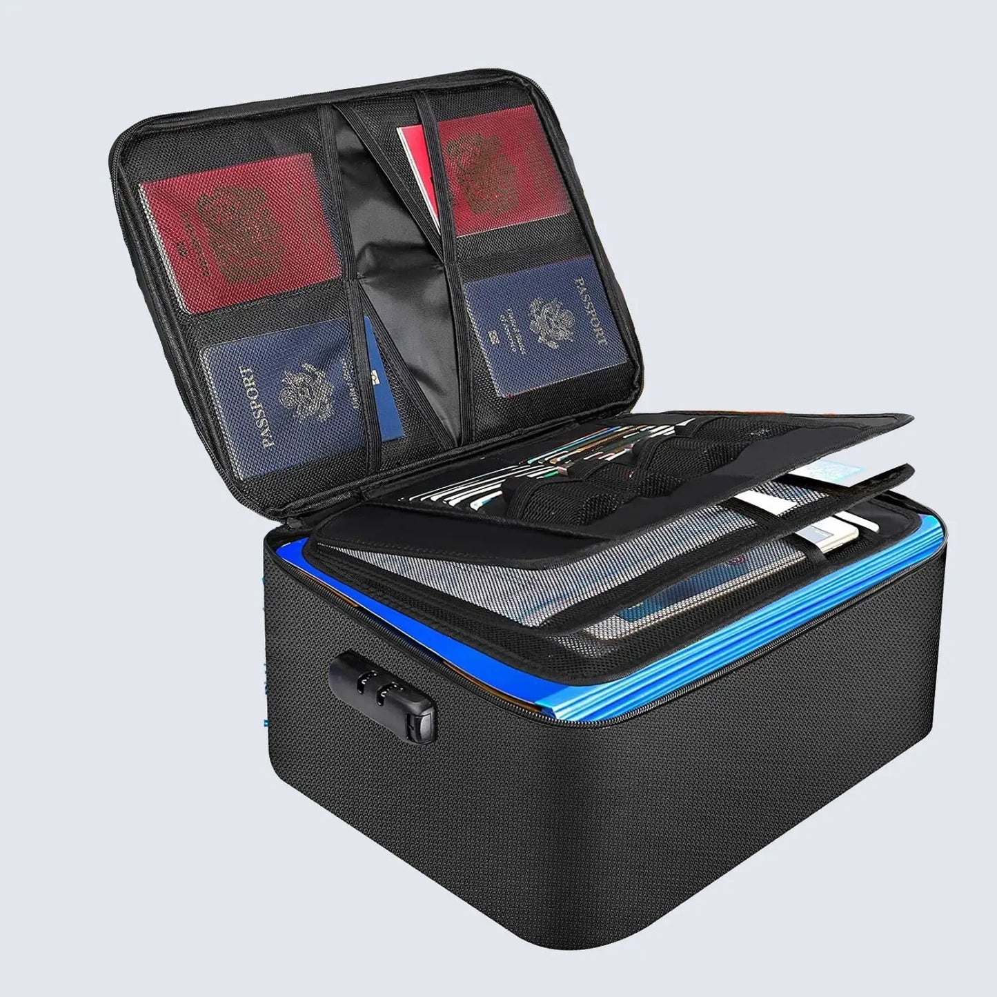 Fireproof and waterproof document manager with lock 4 large compartments - JOOFIRE