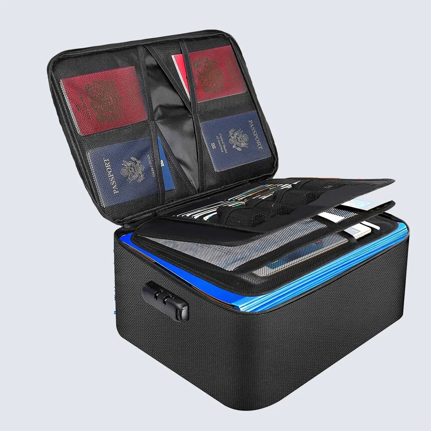 Fireproof and waterproof document manager with lock 4 large compartments - JOOFIRE