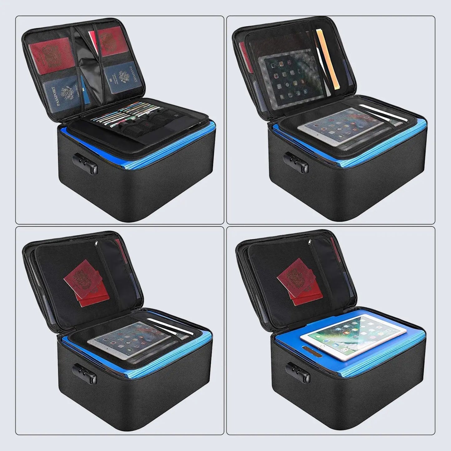 Fireproof and waterproof document manager with lock 4 large compartments - JOOFIRE