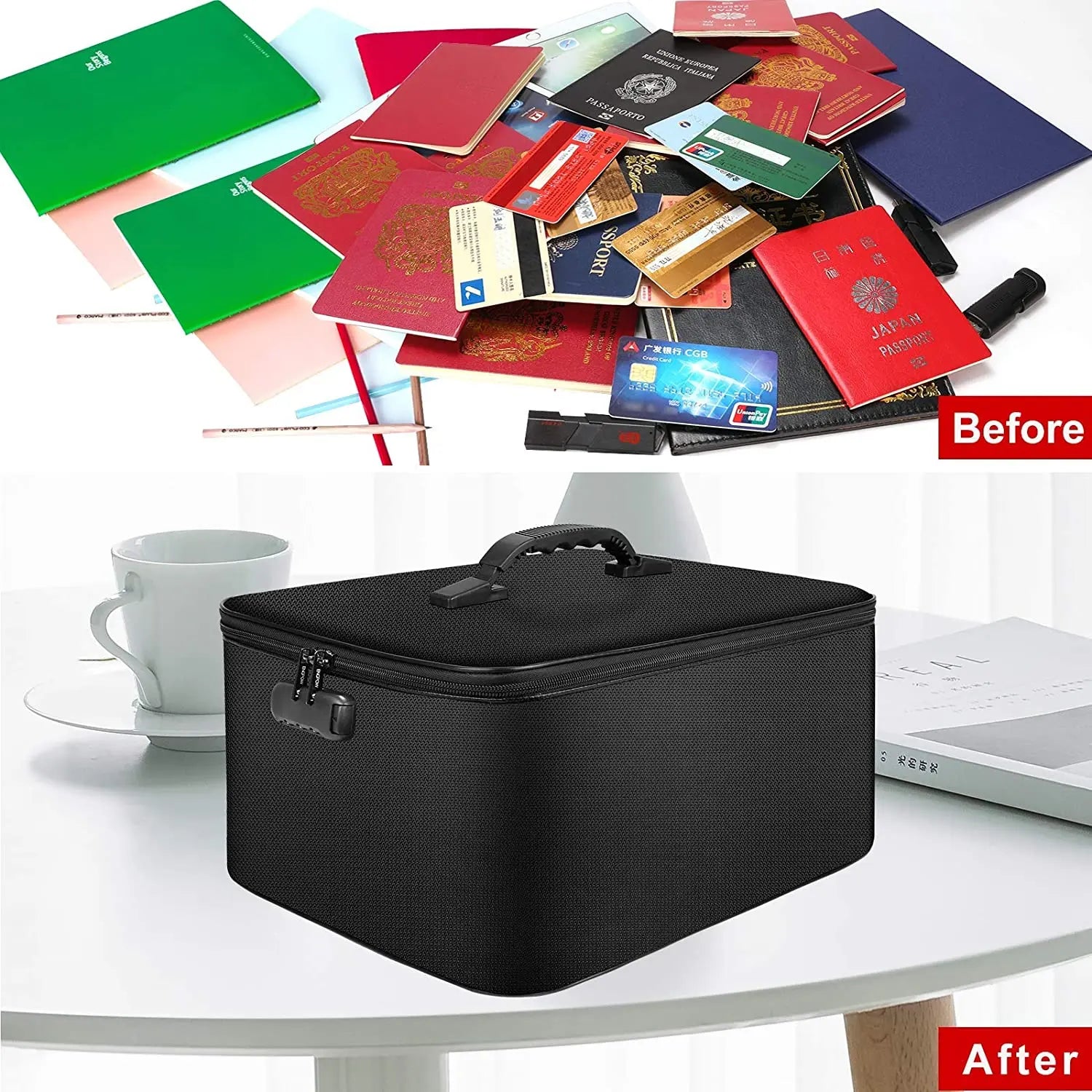 Fireproof and waterproof document manager with lock 4 large compartments - JOOFIRE