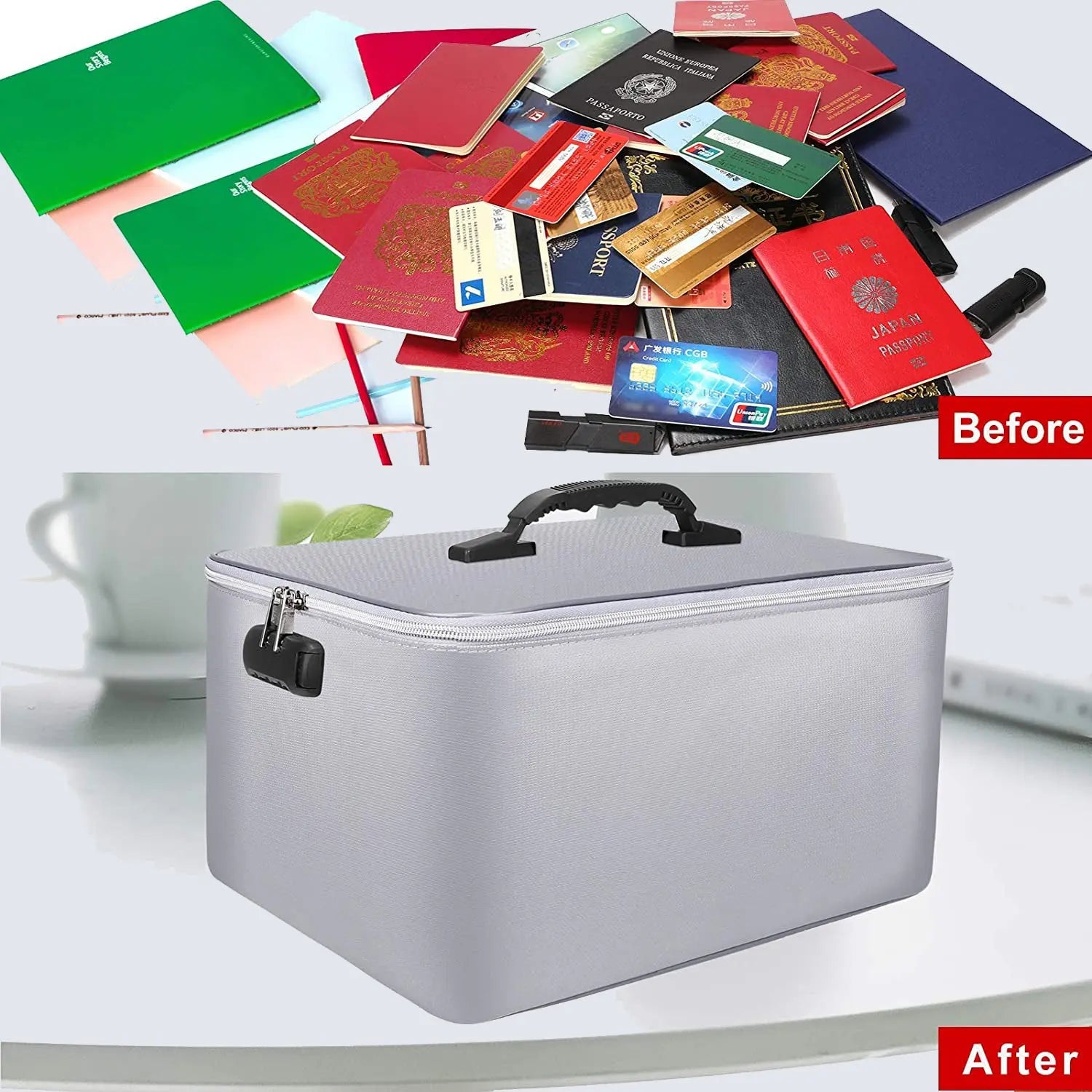 Fireproof and waterproof document manager with lock 4 large compartments - JOOFIRE