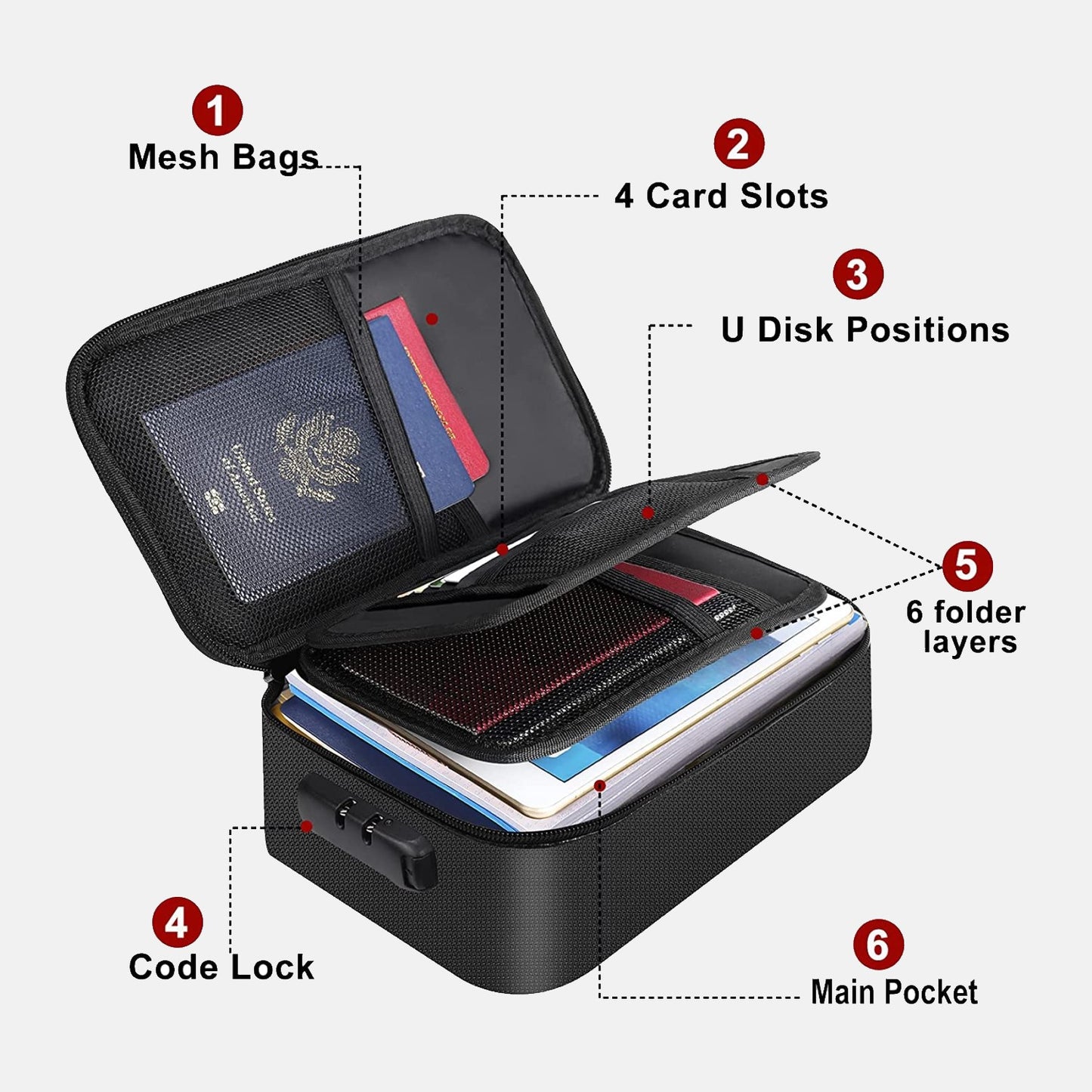 Small Fireproof Storage Organizer Case with Lock(9.4”x 5.9”x 3.2”) ENGPOW