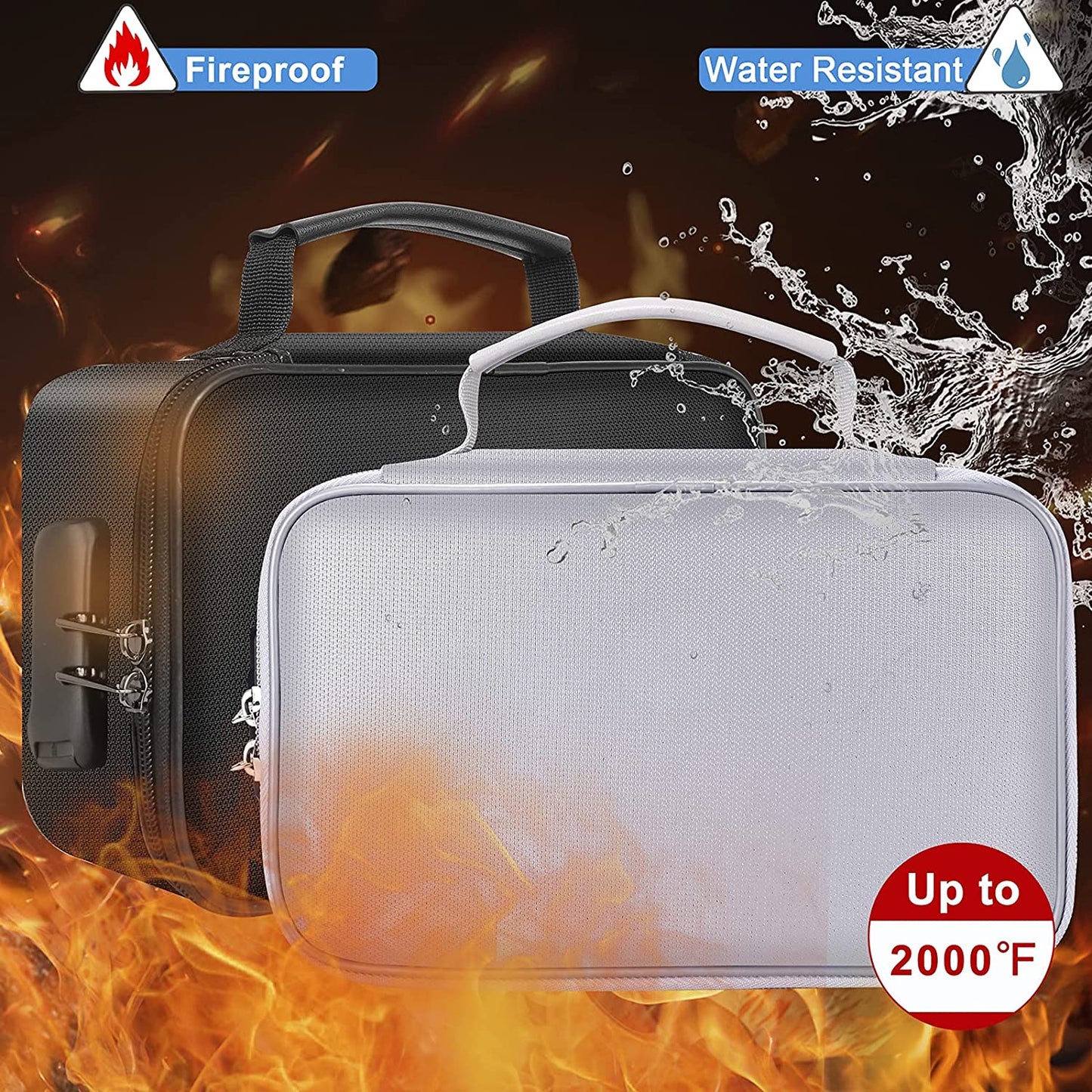 Small Fireproof Storage Organizer Case with Lock(9.4”x 5.9”x 3.2”) ENGPOW