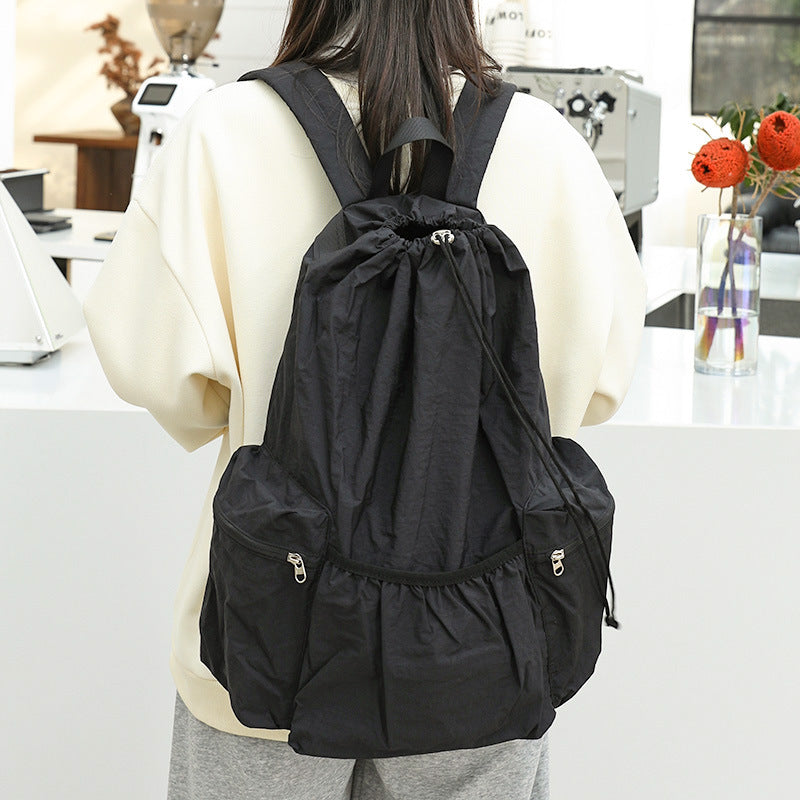 Coophill Casual literary canvas backpack ins fashion drawstring pleated school bag JOOFIRE