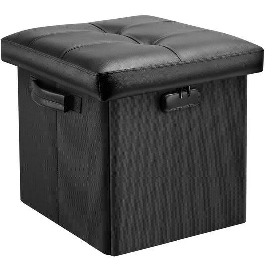 Storage stool with lock Fireproof folding ottoman Storage box with storage for important documents Waterproof 43.18 cm Short ottoman with handle JOOFIRE