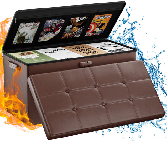 Brown Fireproof Storage Ottoman Bench Folding Bench with Lock ENGPOW