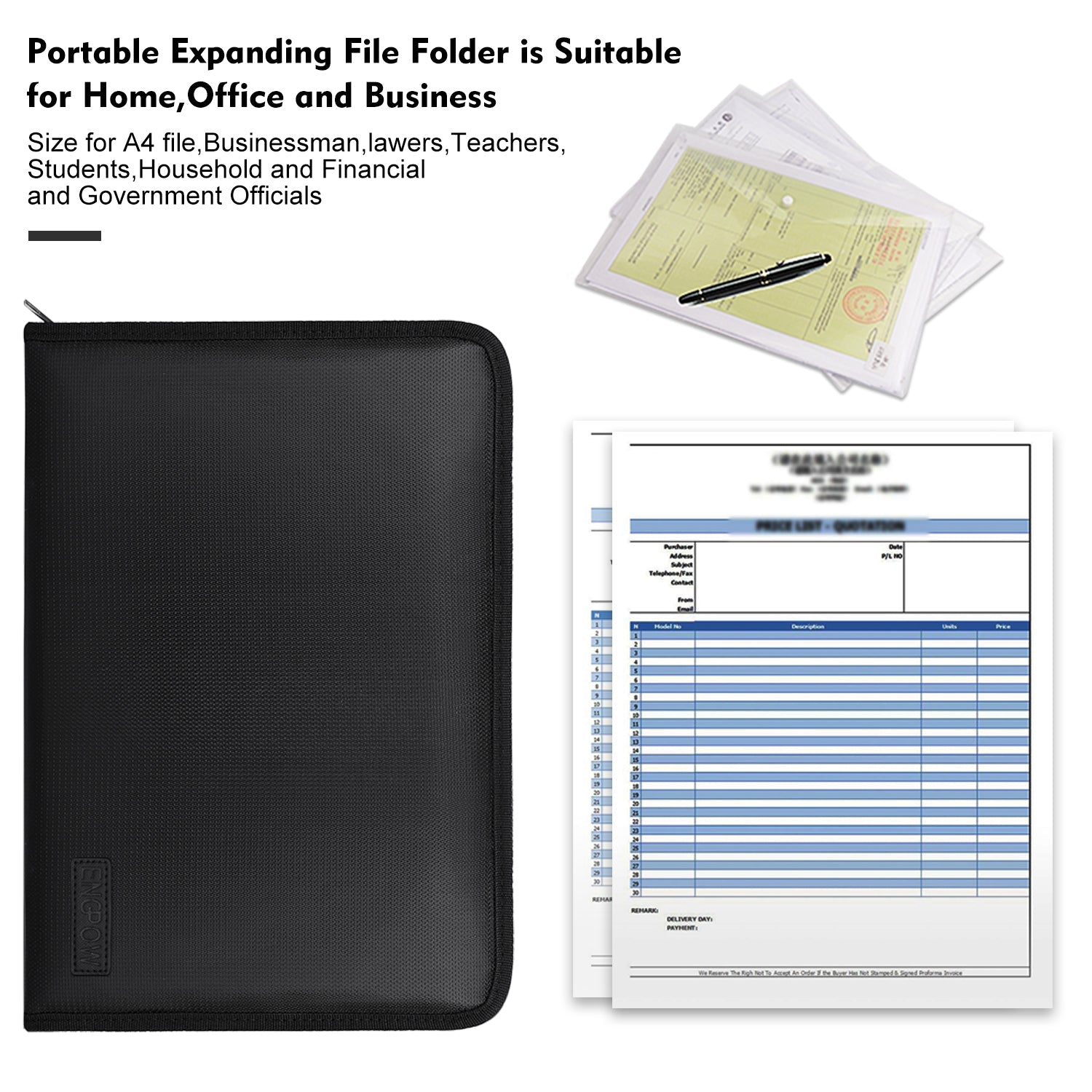 Fireproof  Waterproof folder with 12 pockets ENGPOW