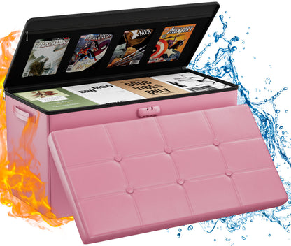 Pink Fireproof Storage Ottoman Bench Folding Bench with Lock ENGPOW