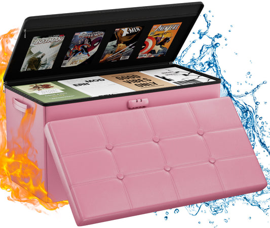 Pink Fireproof Storage Ottoman Bench Folding Bench with Lock ENGPOW