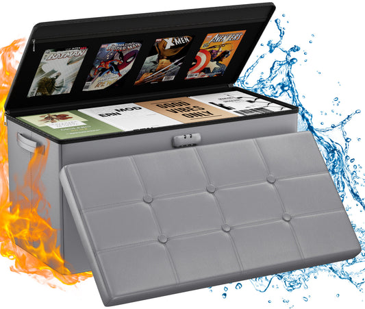 Gray Fireproof Storage Ottoman Bench Folding Bench with Lock ENGPOW