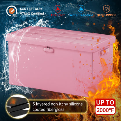 Pink Fireproof Storage Ottoman Bench Folding Bench with Lock ENGPOW