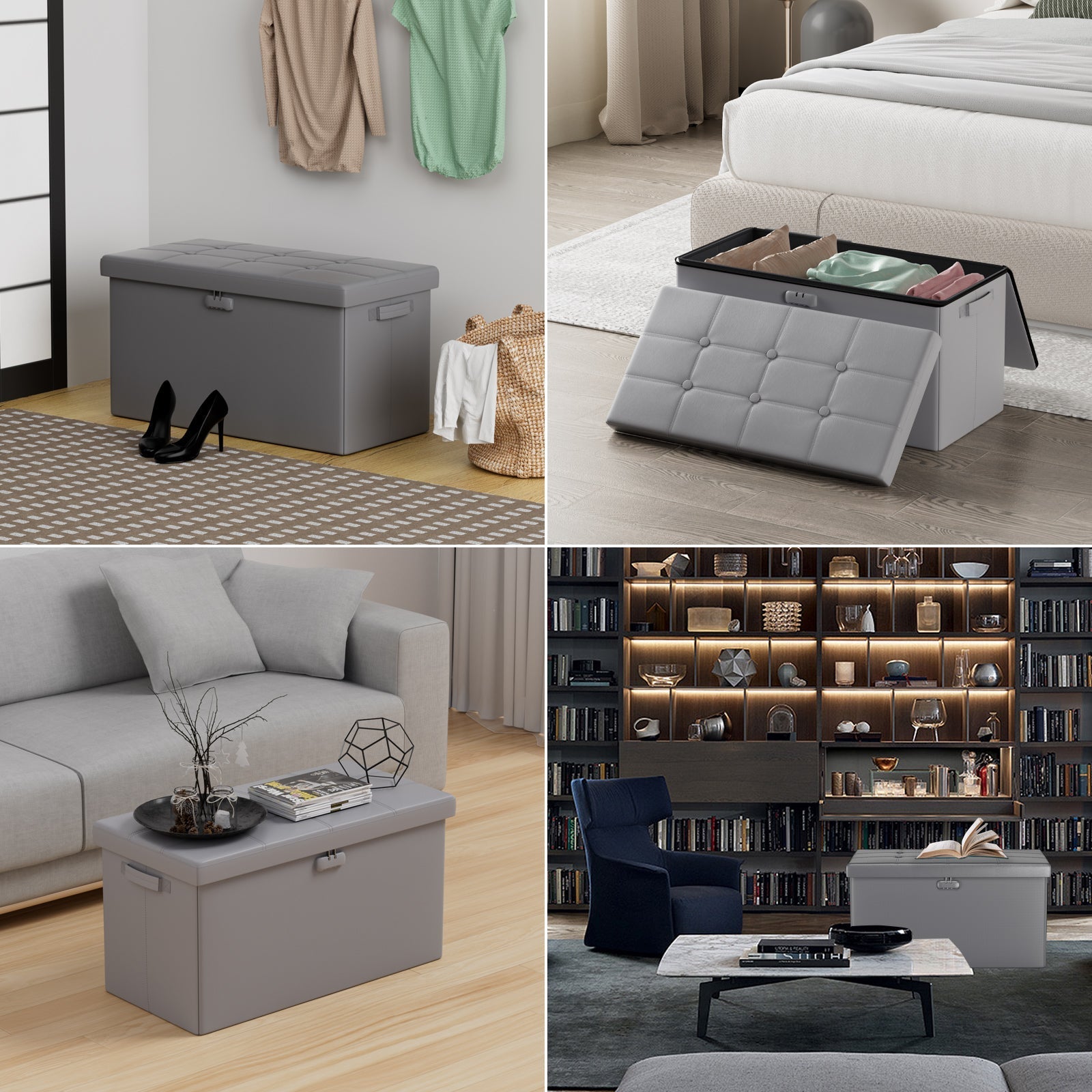 Pink Fireproof Storage Ottoman Bench Folding Bench with Lock ENGPOW
