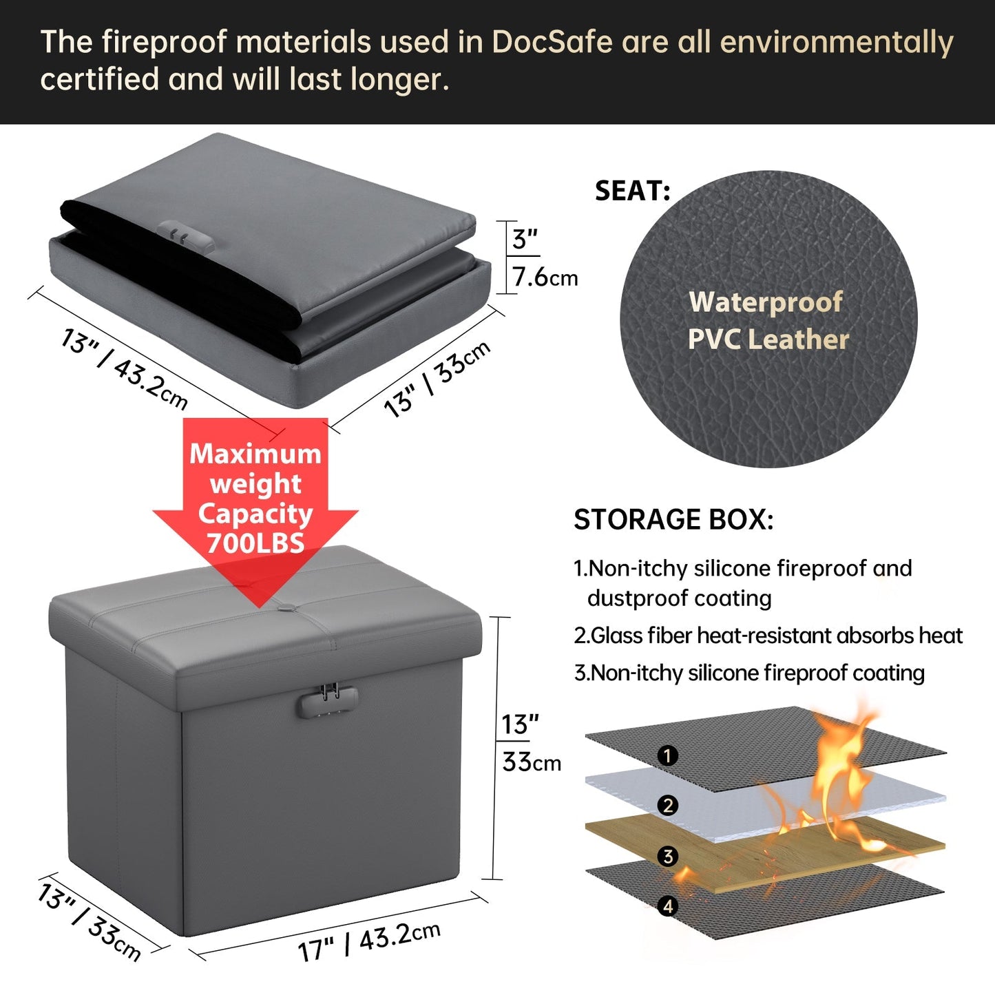 M Size Fireproof Storage Ottoman ENGPOW