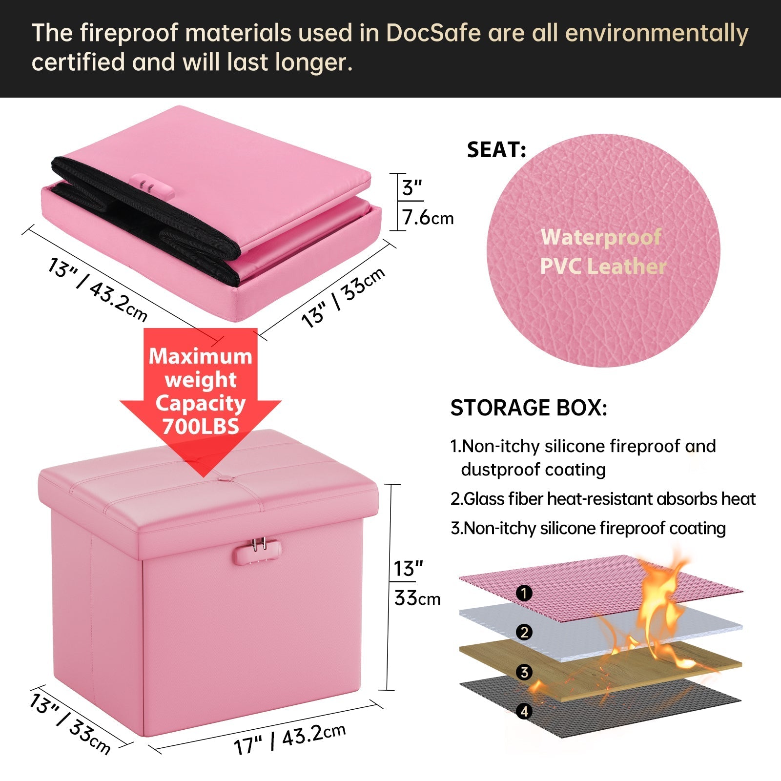 M Size Fireproof Storage Ottoman ENGPOW