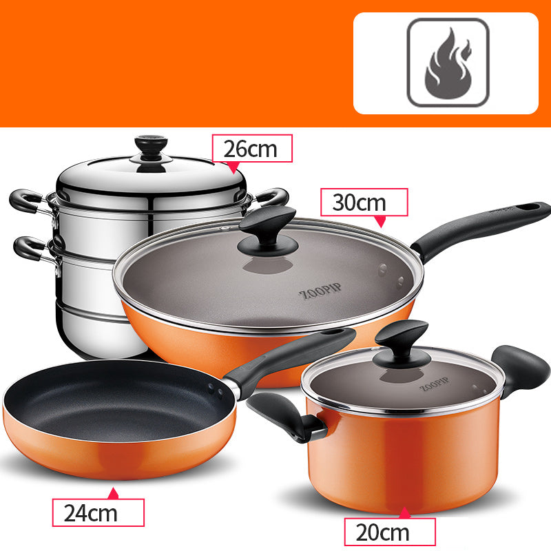 ZOOPIP Wok non-stick wok smokeless pot kitchen utensils and pots set complete household gas induction cooker universal JOOFIRE