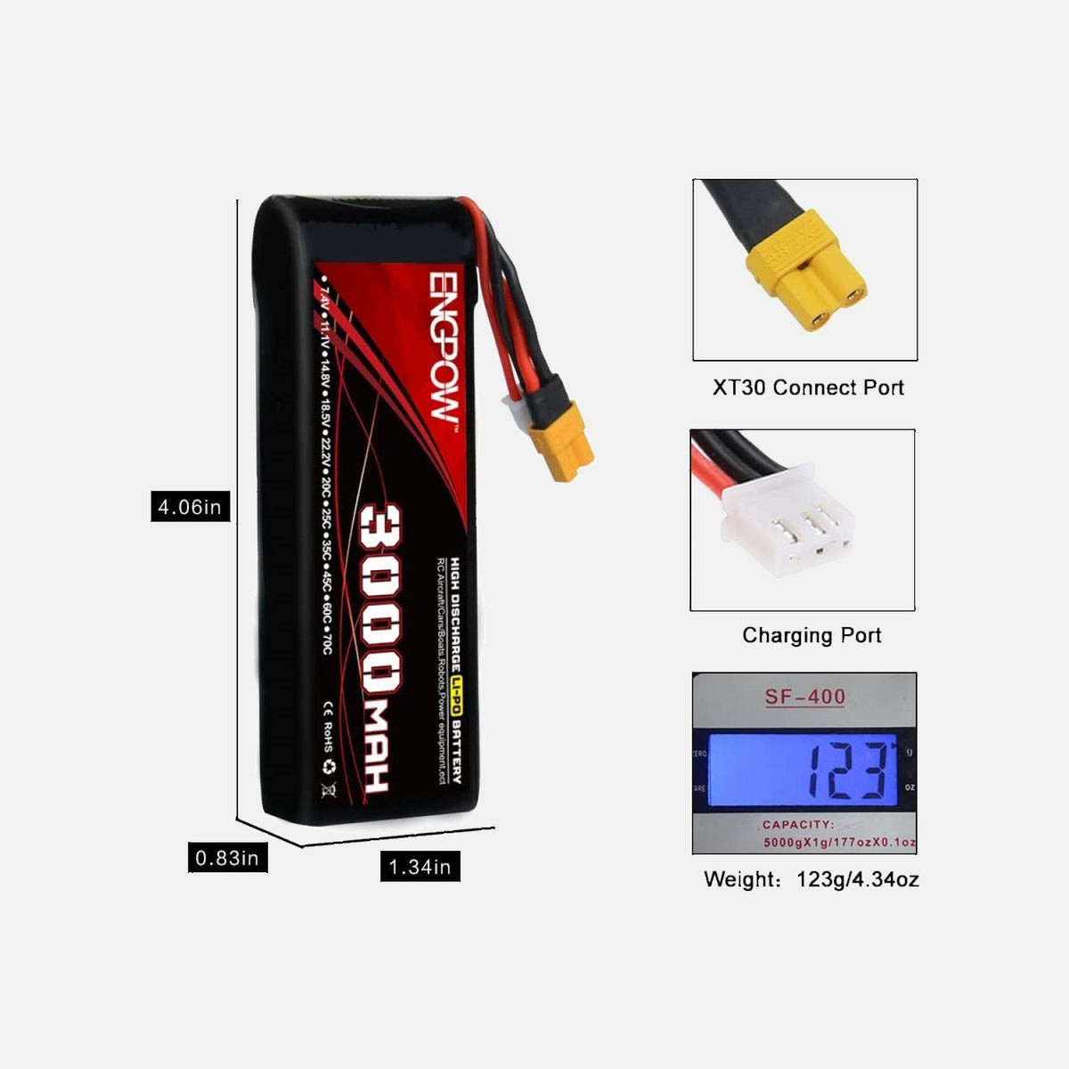 [Upgraded]7.4V 3000mah 30C Lipo Battery ENGPOW